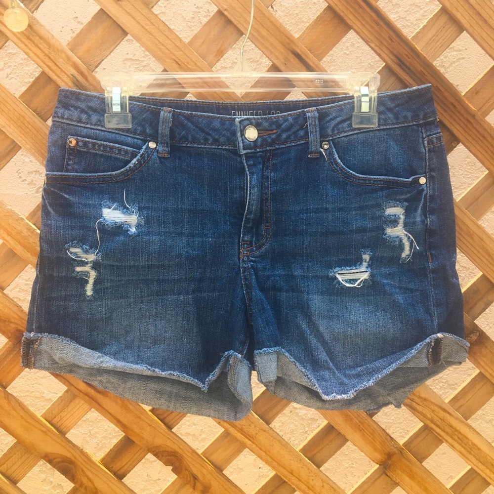 Jennifer Lopez Mid-Rise Distressed Denim Shorts